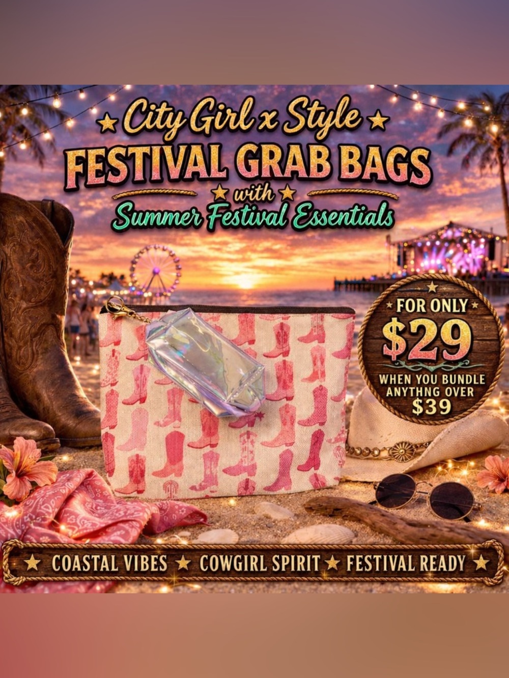 CITYGIRLXSTYLE FESTIVAL READY BEAUTY BUNDLE BAGS(YELLOW BOOTS)👢✨️